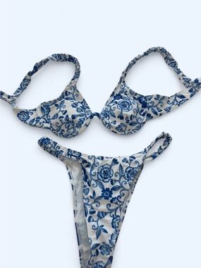 Blue & White Floral Bikini Set